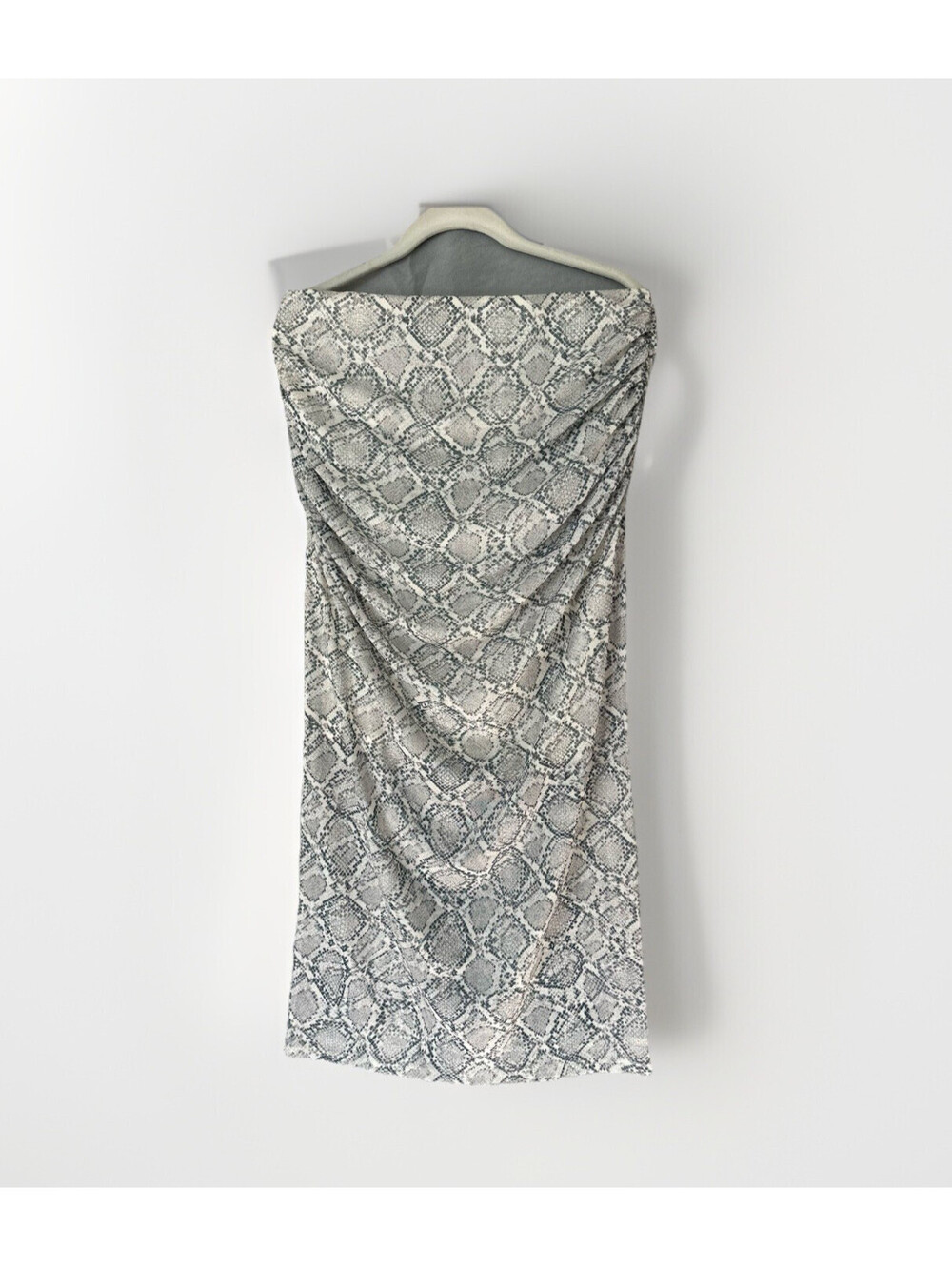 LOFT Versa Dress Womens Large Beige Snake Print Strapless Ruched Bodycon Midi